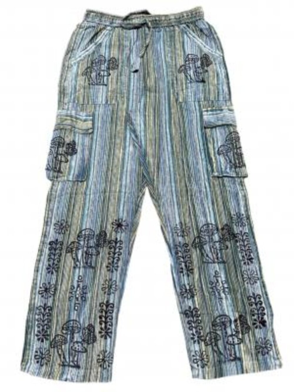 Rising International Cotton Unisex Striped Cargo Pant with Block Print -- NWT